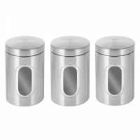 Set 3 recipiente depozitare pentru bucatarie, otel inoxidabil, VIVO, 17 x 11cm, 221014-16